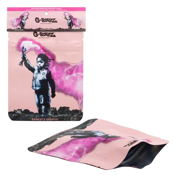 G-Rollz | Banksy&#039;s Graffiti &#039;Torch Boy&#039; 100x125mm Smellproof Bags - 8pcs in Display
