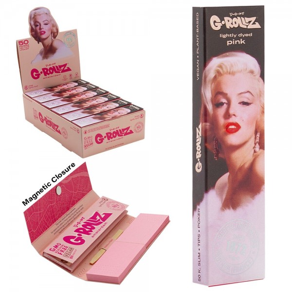 G-Rollz | &#039;Fabulous Face&#039; Pink - 50 KS Slim Papers + Tips (24 Booklets Display)