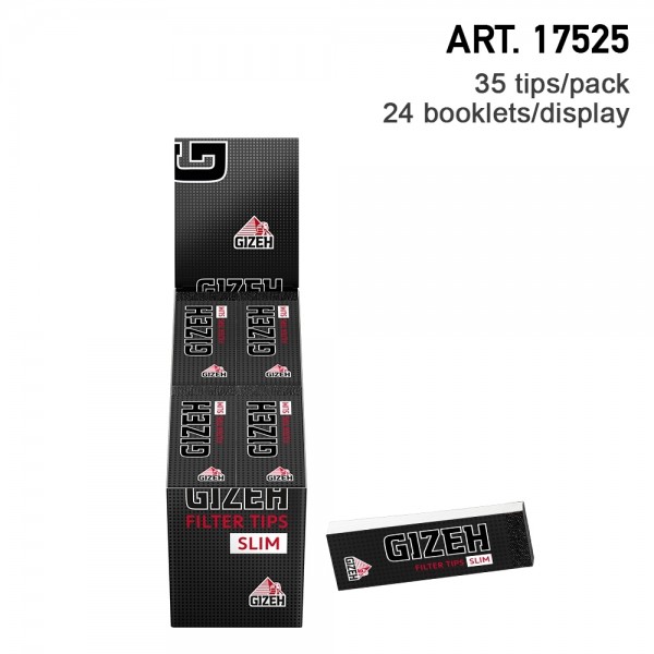 Gizeh | Black Filter Tips Slim 35 sheets in one booklet and 24 booklets in a display - Length: 60mm