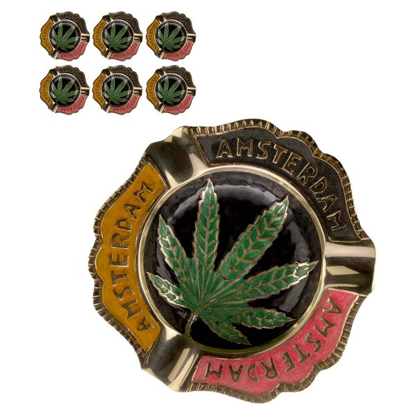 Amsterdam | Leaf Metal Ashtray Mixed colors with leaf Logo Ø:11cm - 6pcs in a box