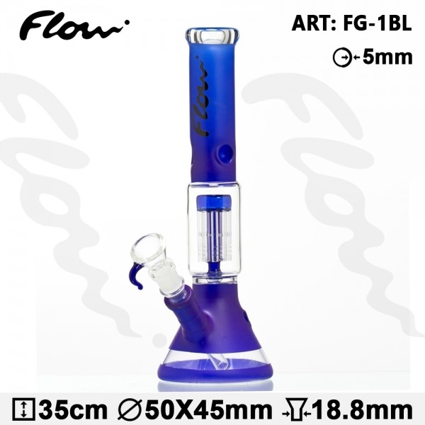 Flow | Beaker Bong Glass - Blue- H:35cm-Ø:45mm- SG:18.8mm-1x 8Arm perc-ice noches