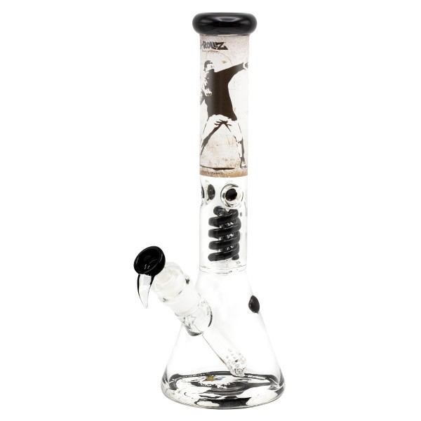 G-Rollz | Banksy&#039;s Graffiti &#039;Flower Thrower&#039; - Beaker Percolator Bong White H:42cm - Ø:50mm - SG:29.