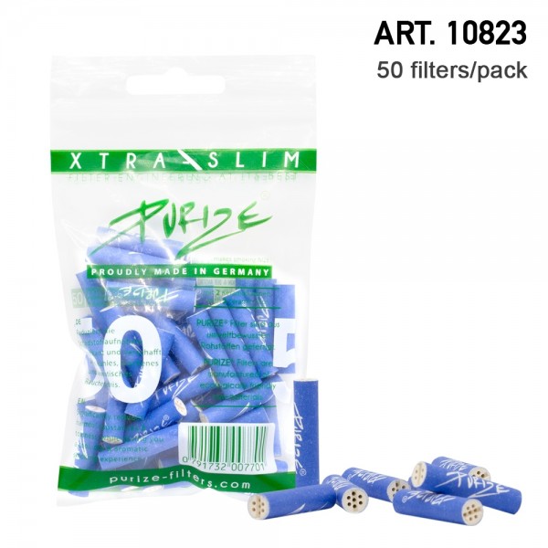 Purize | 50 filtros azules tamaño Xtra Slim por paquete Ø:5,9mm x 26,9mm