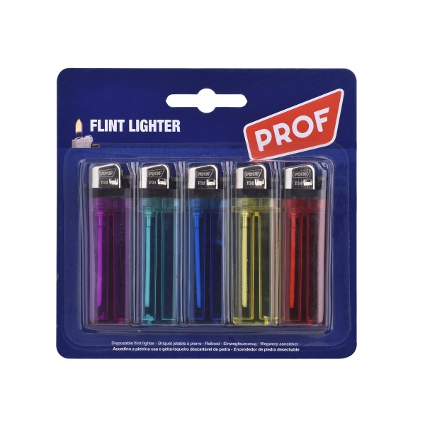 Prof | Transparent Flint Lighter - 5 Pcs Blister (12pcs/box)