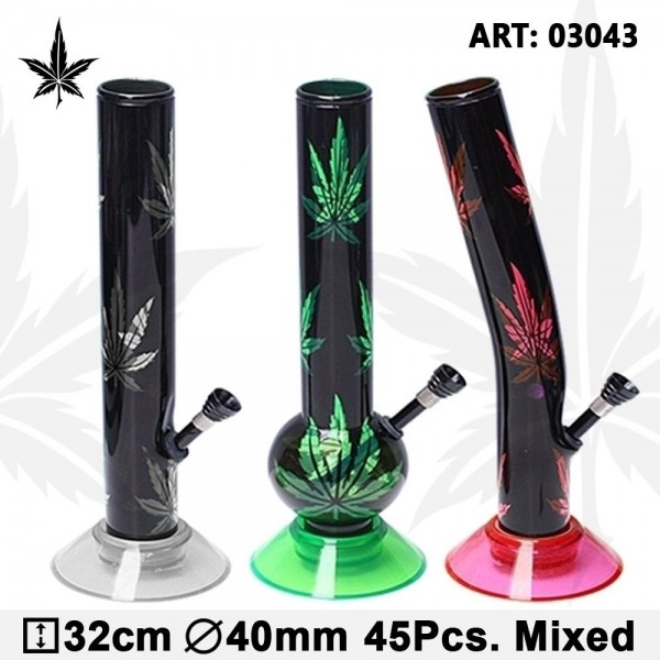 Leaf | Acrylic Leaf Bong 45pcs mixed in Box H: 32cm Ø:40mm - red, white, green acrylic base