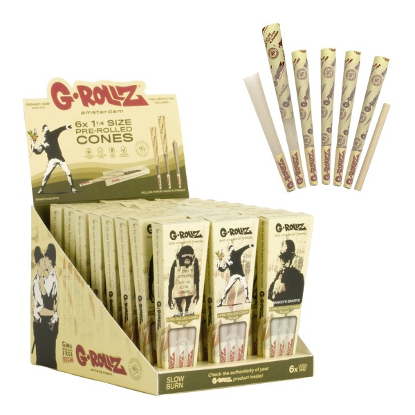 G-ROLLZ | Ban'1¼'y's Graffiti - Organic Hemp Extra Thin - 6 '1¼' Cones in Each Display