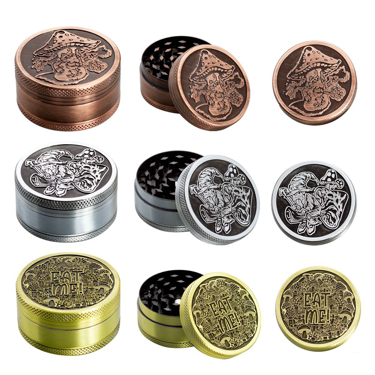 Mushroom Design Magnetic 4 Piece Metal Grinder 63mm