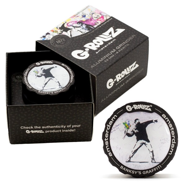 G-Rollz | Banksy Graffiti &#039;Flower Bomber&#039; 4part Grinder - 43mm - 6pc In Display