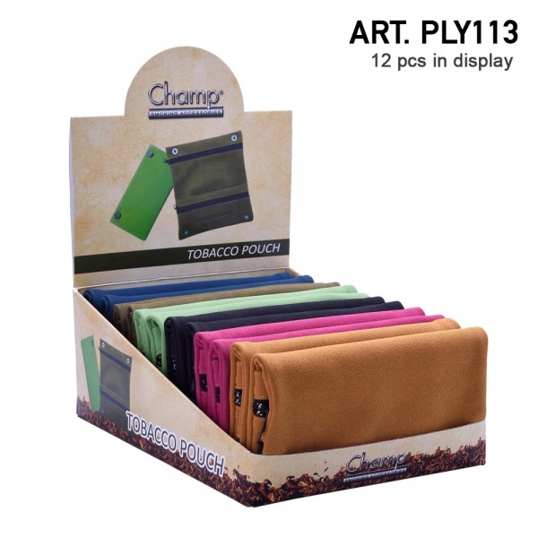 Champ | ZippedTobacco Pouch (160x90mm) in differen colors there are 12pcs in a display