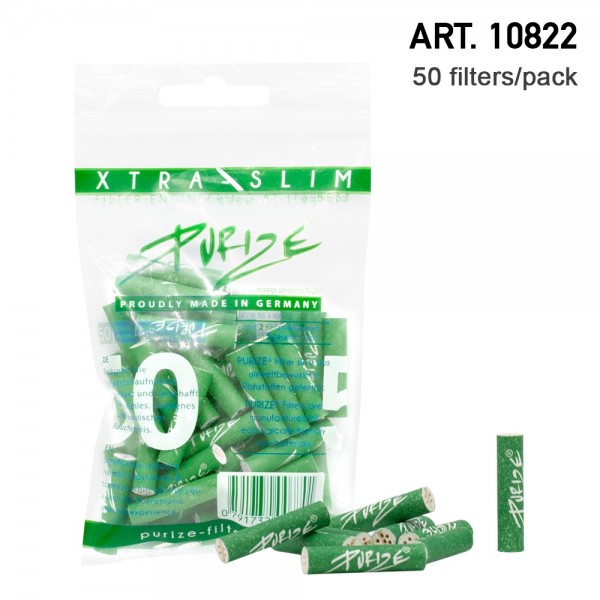 Purize | 50 Xtra Slim Size Green Filters per pack Ø:5,9mm x 26,9mm