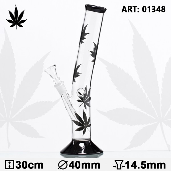 Leaf | Black Leaf Hangover Glass Bong- H:30cm- Ø:40mm- Socket:14.5mm