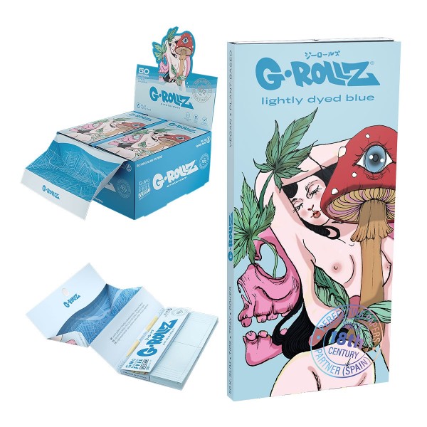 G-Rollz | Collector &#039;Mushroom Lover&#039; Lightly Dyed Blue - 50 KS Slim Papers + Tips &amp; Tray (16 Booklet