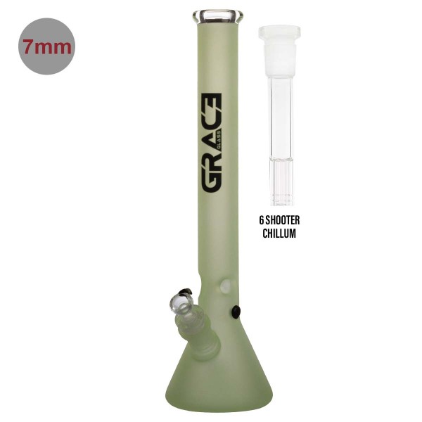 Grace Glass | Green Pearl Beaker H:50cm - Ø:50mm - SG:29.2mm with 6 shooter - 7mm thickness!