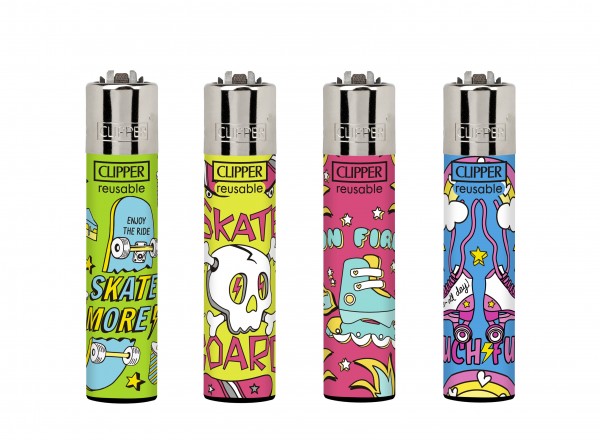 Clipper | Rolling On Fire refillable lighters with mixed designs - 48pcs in display