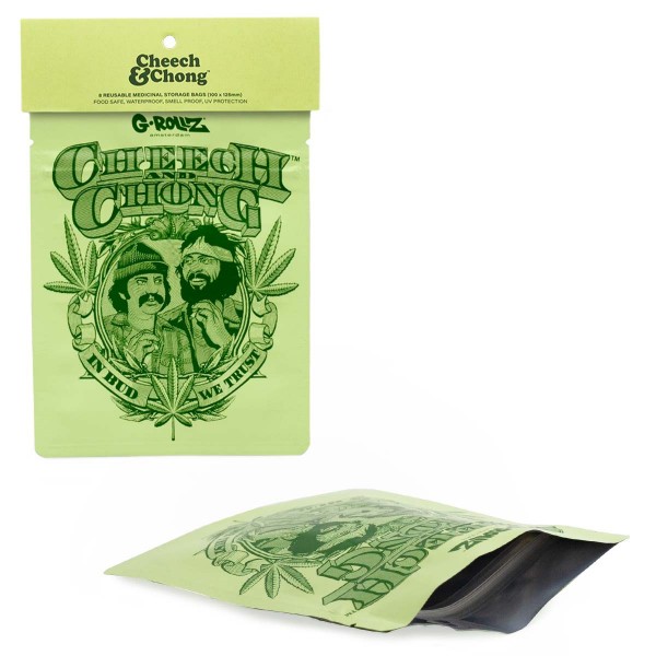 G-Rollz | Cheech & Chong 'Badge' 100x125mm Smellproof Bags - 8pcs in Display