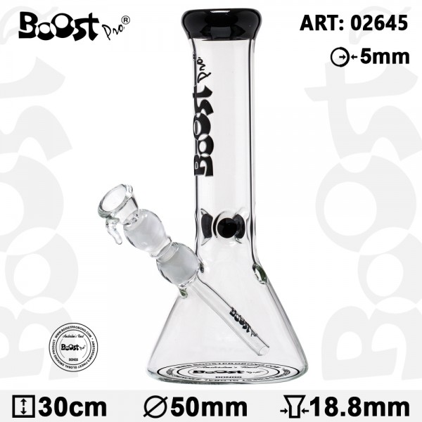 Boost Beaker Glass Bong- Black- H:30cm Ø:50mm SG:18.8mm WT:5mm (circa)