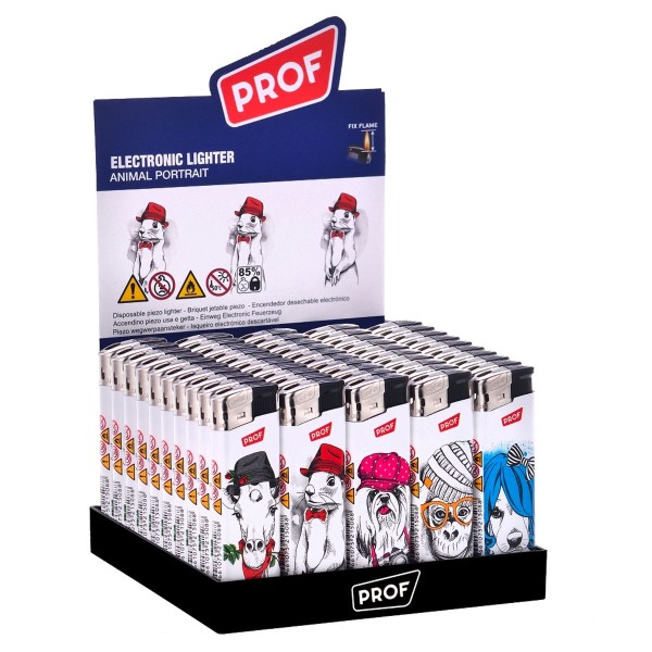 Prof | Lighters with different animal logo's with 50 pcs in a display