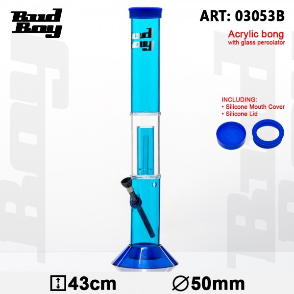 Bud Boy | Cane Bong- Blue- H:43cm- Ø:50mm- WT:3mm (circa)- Glass Percolator