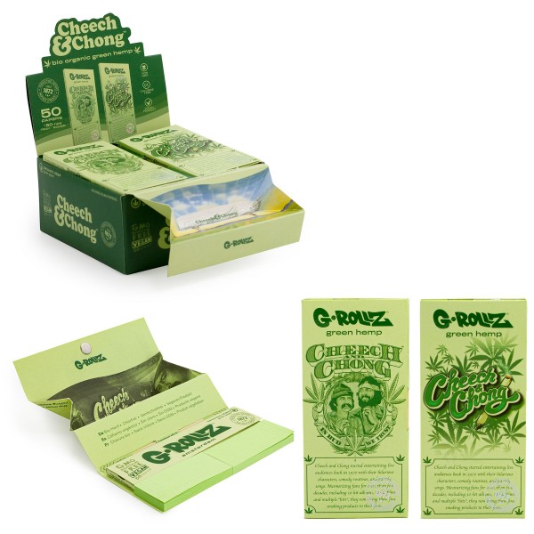 G-ROLLZ | Cheech &amp; Chong(TM) Mix Set 1 - Organic Green Hemp - 50 KS Papers + Tips &amp; Tray
