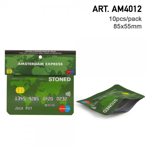 Amsterdam | &#039;Credit Card&#039; 85mmx55mm Smell Proof Bag - 10pcs in Display