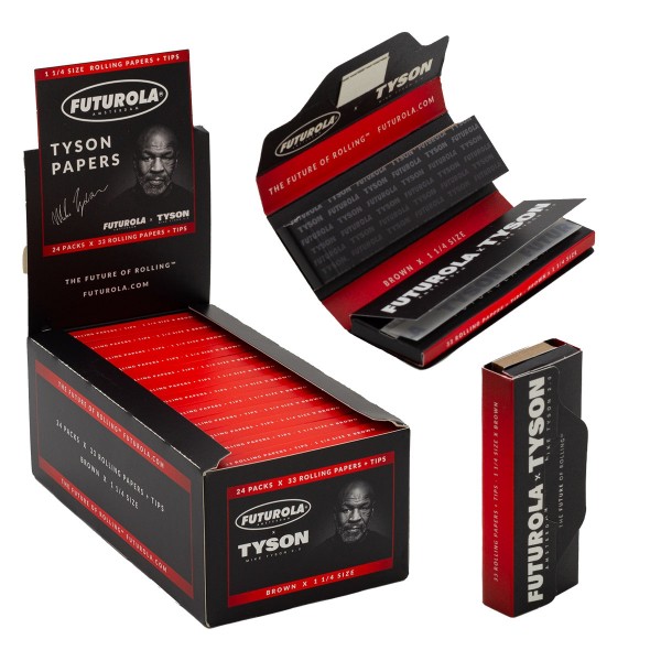 Futurola | Tyson 2.0 x Futurola Unbleached 1 1/4 Size + Tips Rolling Papers 24 booklets in Display