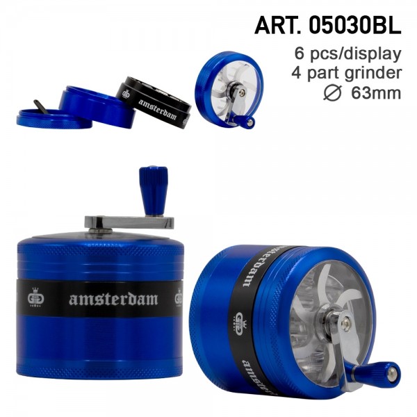 Amsterdam Grinders - 4part - Ø:63mm - crank and window- BLUE-6pcs/box