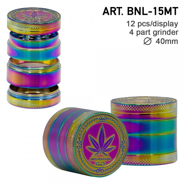 Grace Glass Amsterdam Leaf | Grinder- 4part- Ø:40mm - Rainbow/purple color - 12pcs/box
