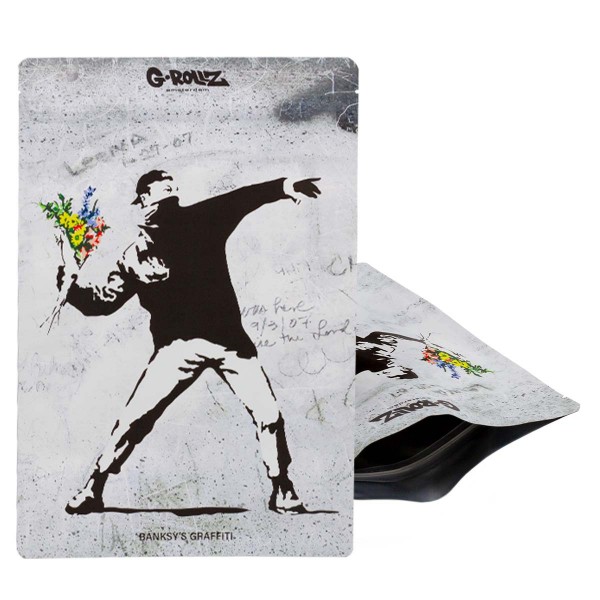 G-Rollz | Banksy&#039;s &#039;Flower Thrower&#039; 150x200 mm Smellproof Bags - 25pcs in Display