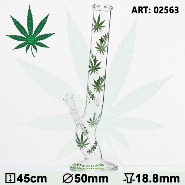 Green XXX Amsterdam Leaf Glass Bong- Ø:50mm- H:45cm- Socket:18.8mm