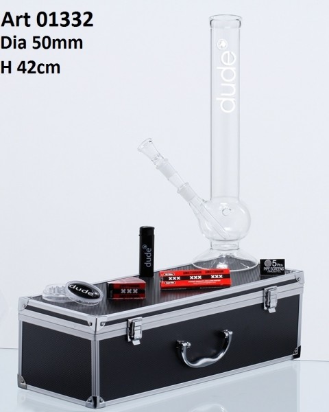 Dude Glass Bong in Aluminum Box - H:42cm - Ø:50mm