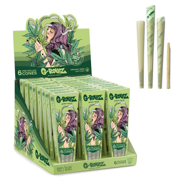 G-Rollz | Collector &quot;Colossal Dream&quot; Organic Green Hemp - 6 &#039;1¼&#039; Cones (24 Packs Display)