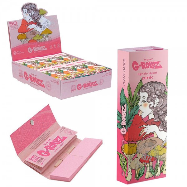 G-Rollz | Collector &#039;Mushroom Lady&#039; Pink - 50 1 1/4 Papers + Tips (24 Booklets Display)