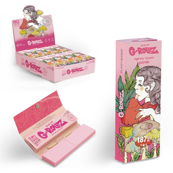 G-Rollz | Collector &#039;Mushroom Lady&#039; Pink - 50 1 1/4 Papers + Tips (24 Booklets Display)