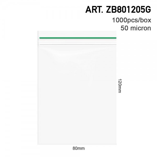 Amsterdam | Zipper Bags 80mm x 120mm 50µ (MU) Green 1000pcs in a display