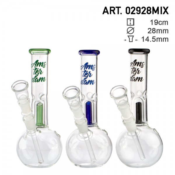 Bong Glass Amsterdam MIX-H:19cm-Ø:28mm-S:14.5mm- 6pcs/box