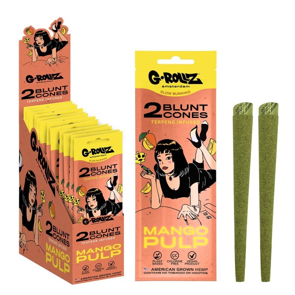 G-Rollz | 2x &#039;Mango Pulp&#039; Terpene-infused Pre-rolled Hemp Cones (12 pack Display, 24 wraps)