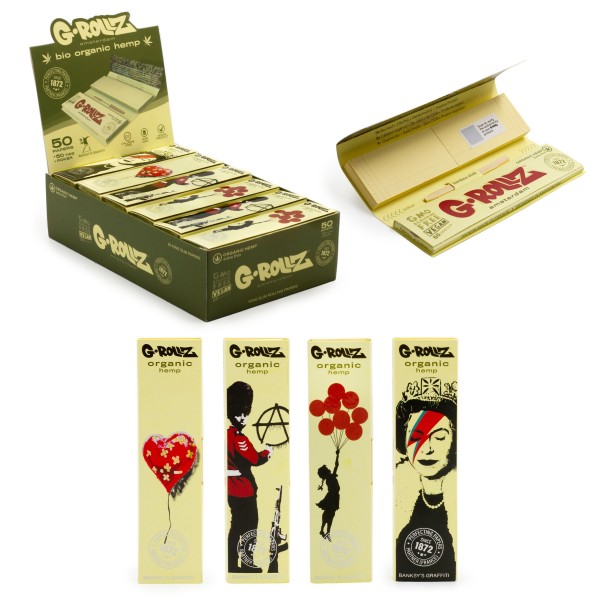 G-ROLLZ | Banksy's Graffiti - Organic Hemp Extra Thin - 50 KS Papers + Tips (24 Booklets Display)