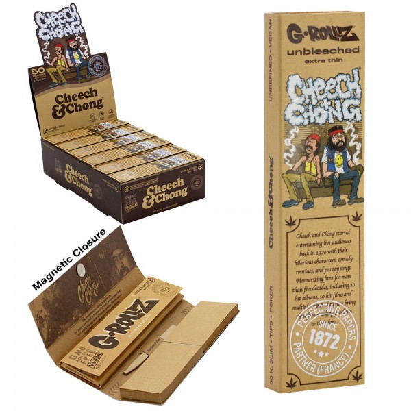 G-Rollz | Cheech &amp; Chong(TM) &#039;In da Chair&#039; Unbleached - 50 KS Slim Papers + Tips (24 Booklets Displa