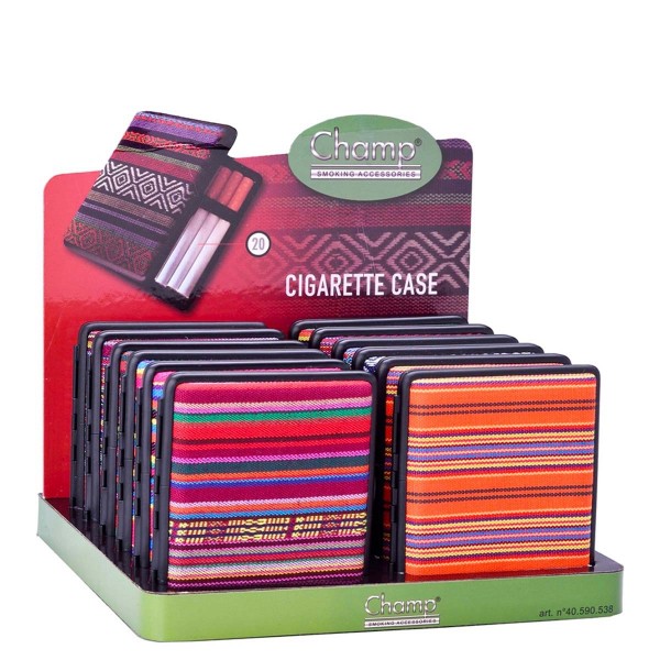 Champ | Exotic cigarette cases for 20pcs cigarettes in different colors and there are 12pcs in a dis