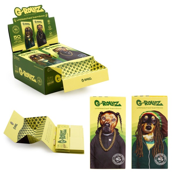 G-ROLLZ &#039;Reggae Rap&#039; - Bamboo Unbleached - 50 KS Papers + Tips &amp; Tray (16 Booklets Display)