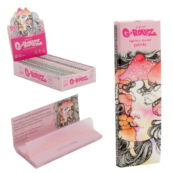 G-Rollz | &#039;Mushroom&#039; Lightly Dyed Pink - 50 &#039;1¼&#039; Papers (25 Booklets Display)