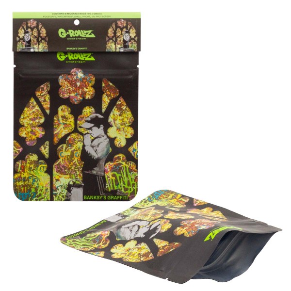 G-Rollz | Banksy's 'Church of Graffiti' 100x125mm Smellproof Bags - 8pcs in Display
