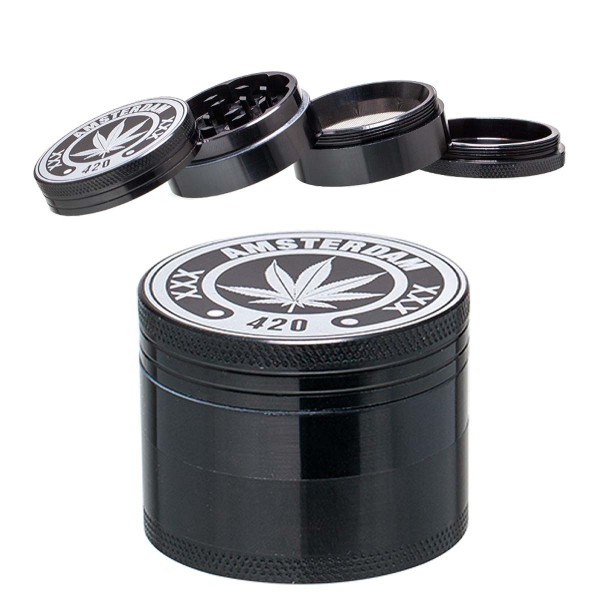 Amsterdam | Mix Herbal Grinder- Ø: 50mm- 4part- Black- 12pcs/display