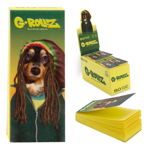 G-Rollz | Pets Rock &#039;Reggae&#039; Yellow Filter Tips 2,5 X 6cm 50 Tips Book 24/Display