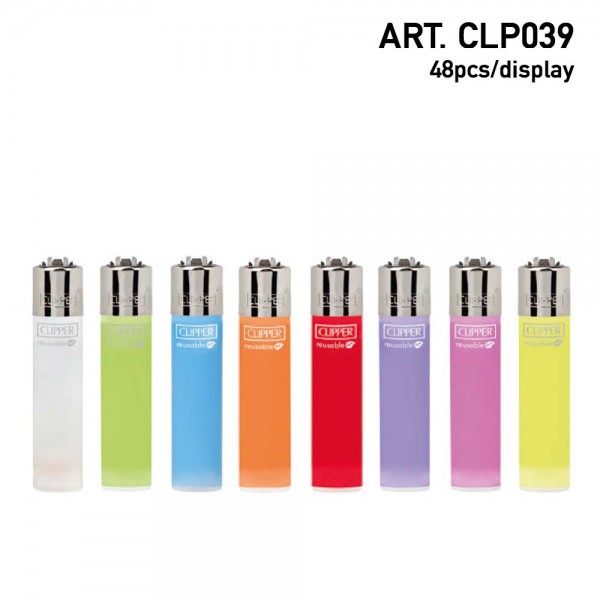 Clipper | Solid Colors refillable lighters with mixed designs - 48pcs in display