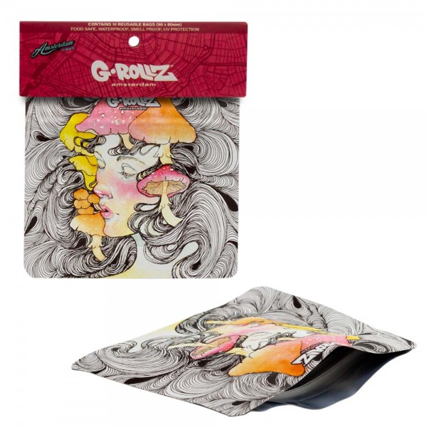 G-Rollz | Sacs anti-odeur &#039;Mushroom Lady&#039; 90 x 80mm - 10pcs en présentoir