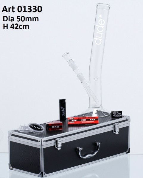 Dude Glass Bong in Aluminum Box- H:42cm- Ø:50mm