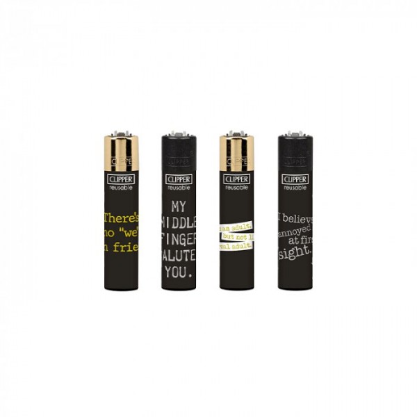 Clipper | Transparant refillable lighters ANNOYING QUOTES + GW/BW - 48pcs in display
