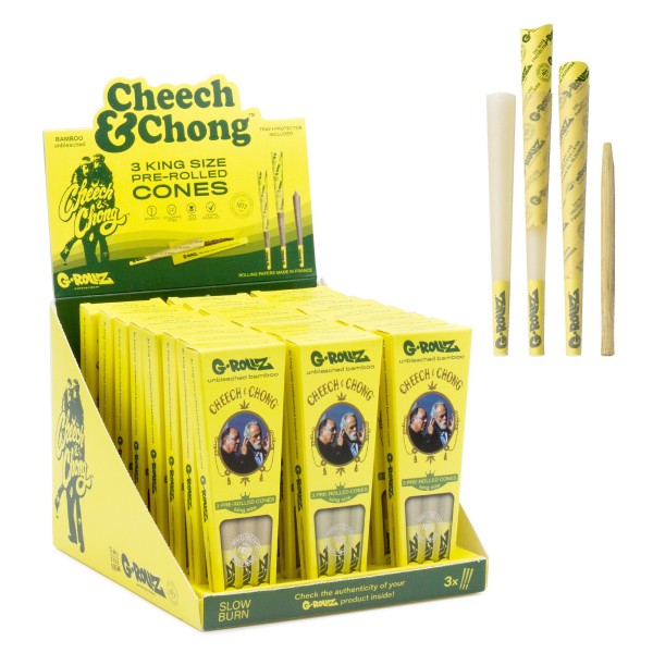 G-Rollz | Cheech &amp; Chong(TM) - Bamboo Unbleached - 3 KS Cones In Each Pack and 24 Packs In Display