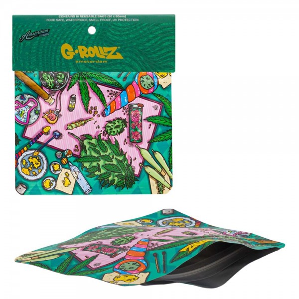 G-Rollz | &#039;Picnic&#039; Smell Proof Bags 90 x 80mm - 10pcs in Display